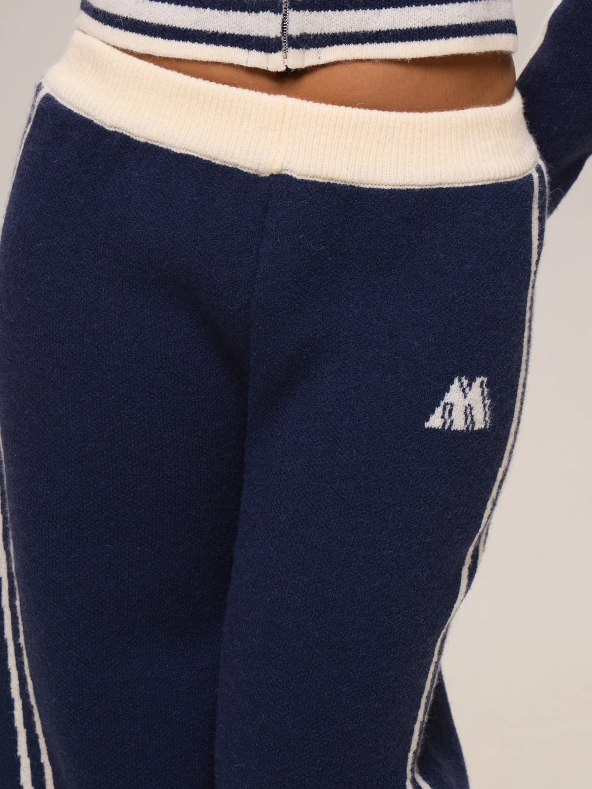Navy Knit Side Stripe Trousers