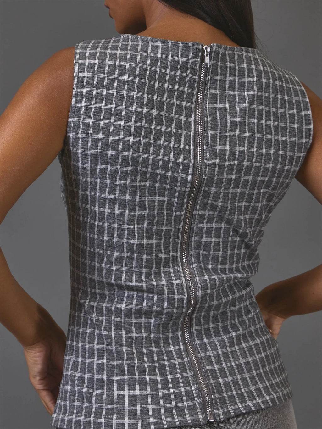 Grey Check Sleeveless Top – Workwear