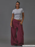 Burgundy Check Tie Waist Wide Leg Trousers
