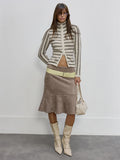 Grey Stripe High Neck Zip Sweater