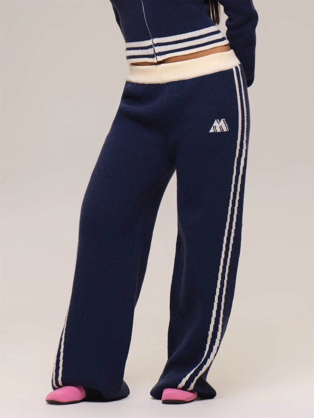 Navy Knit Side Stripe Trousers