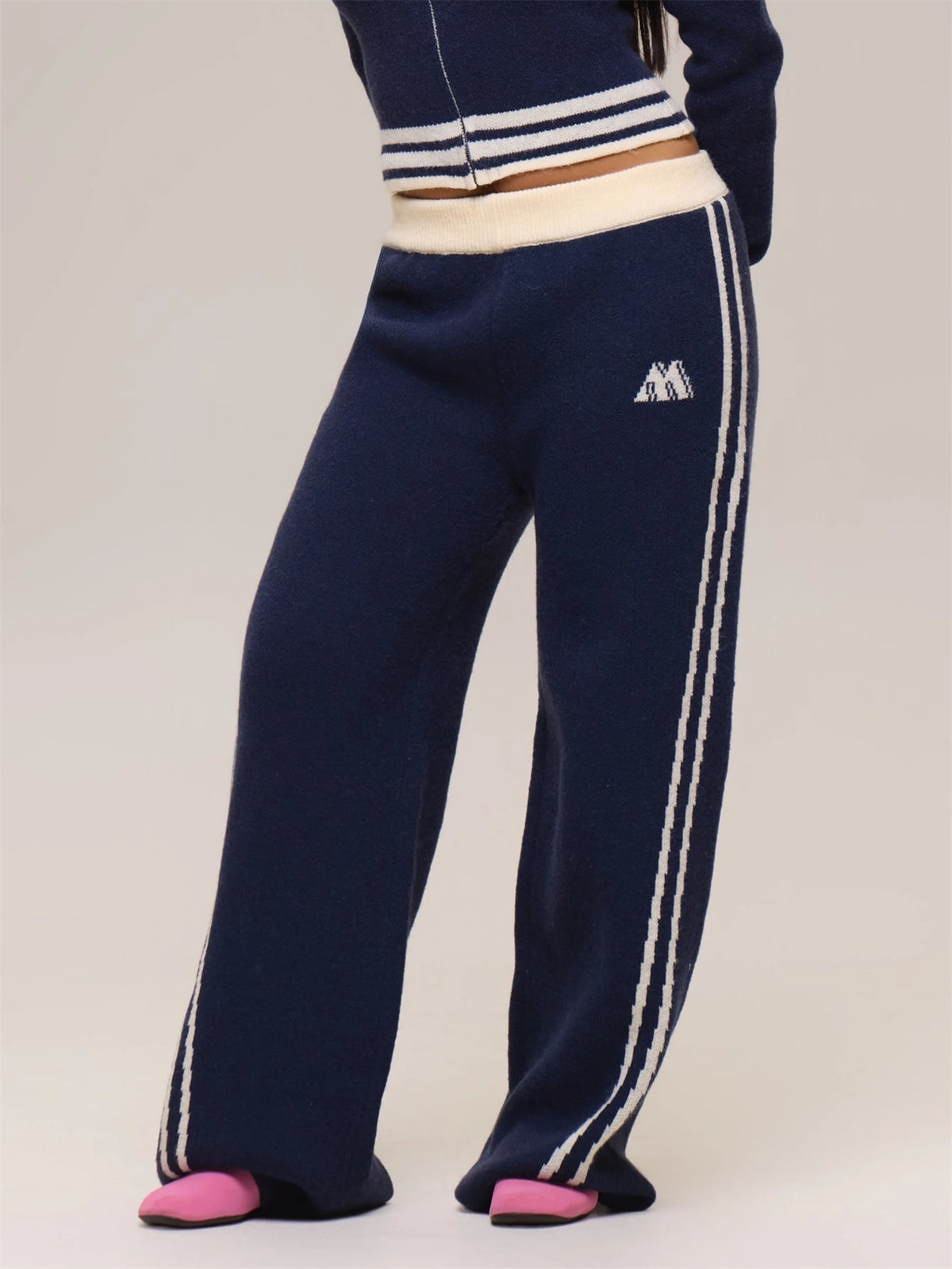 Navy Knit Side Stripe Trousers
