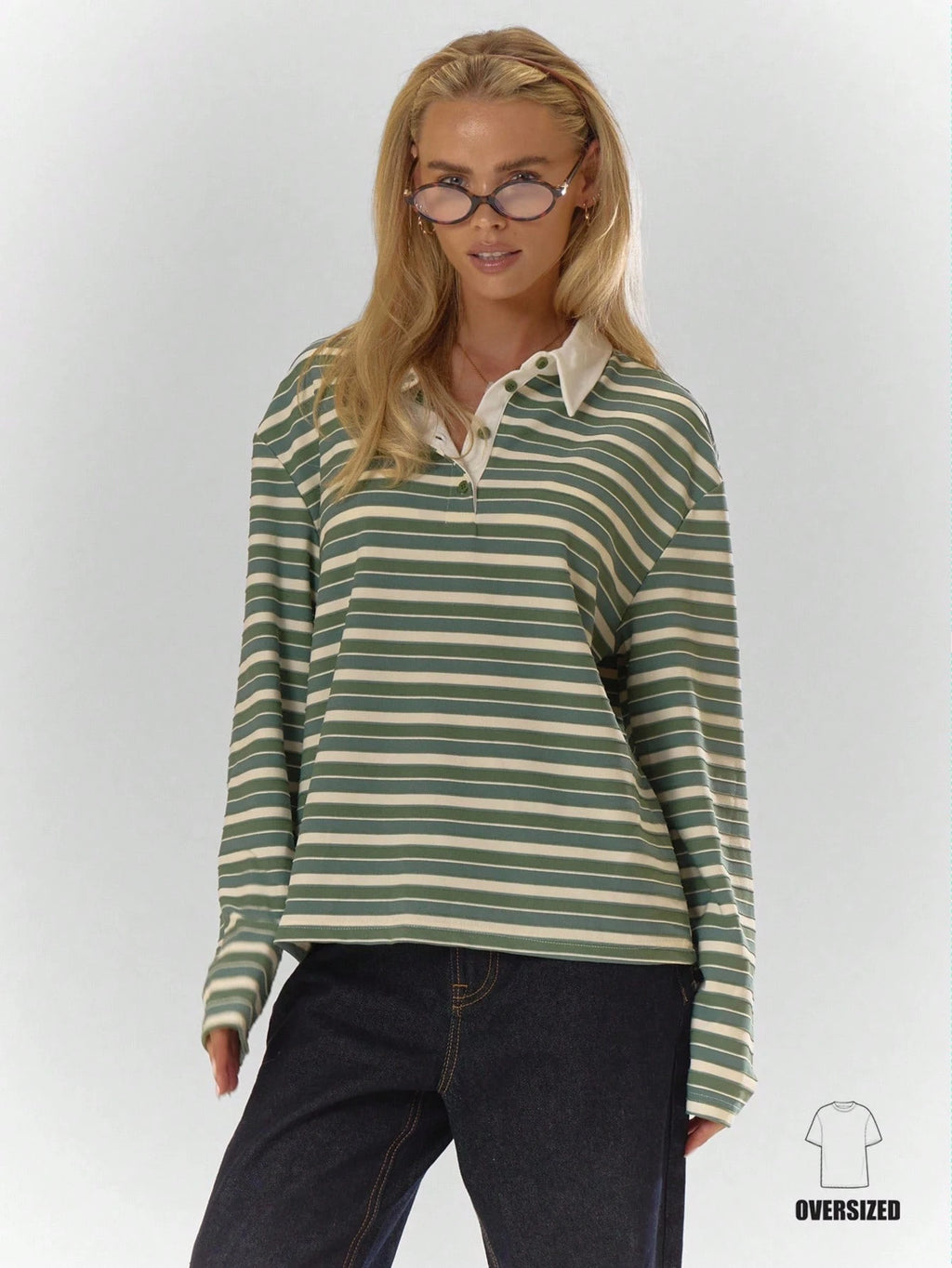 Stripe Oversized Collar Polo Top – Workwear