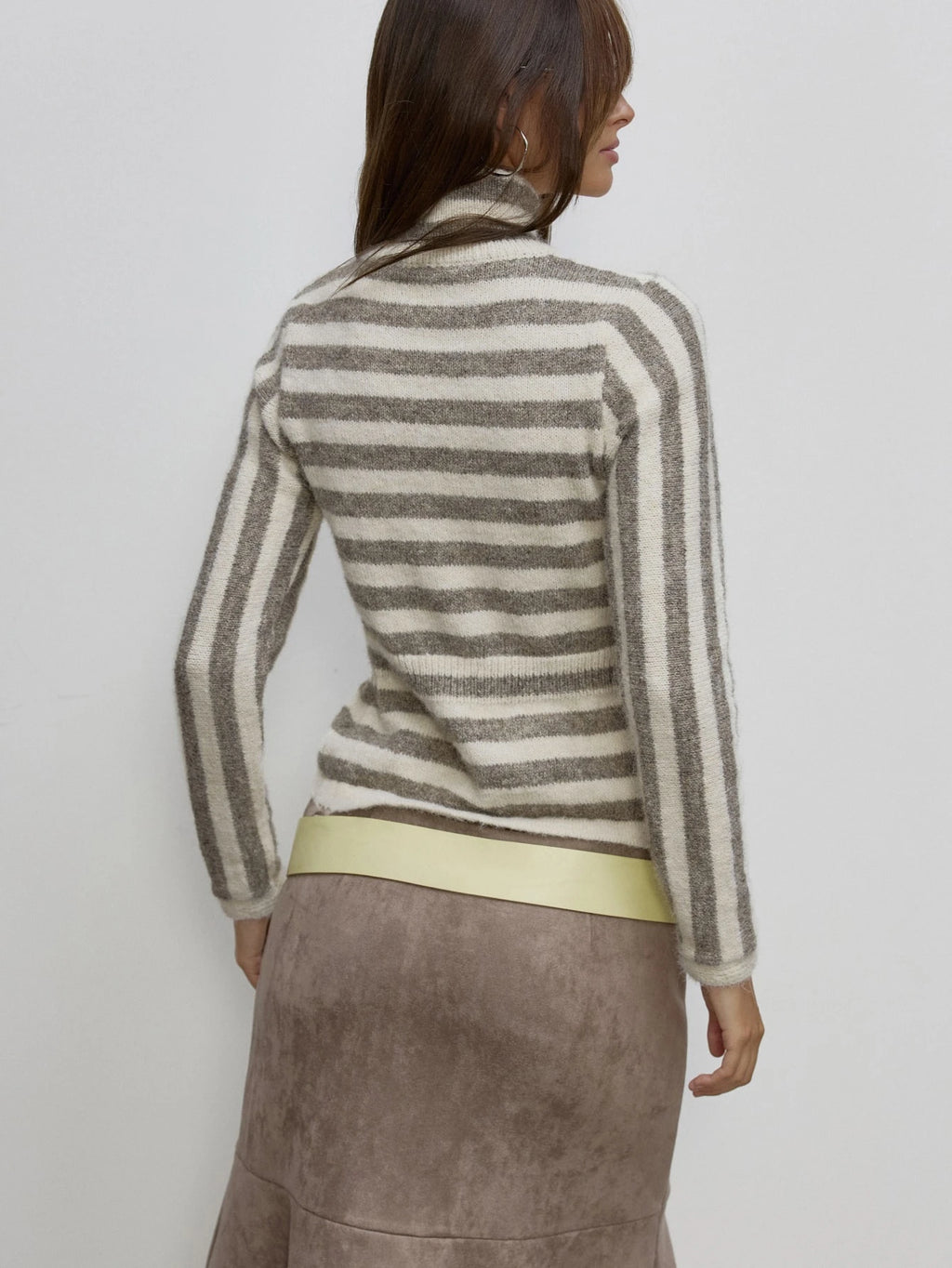 Grey Stripe High Neck Zip Sweater