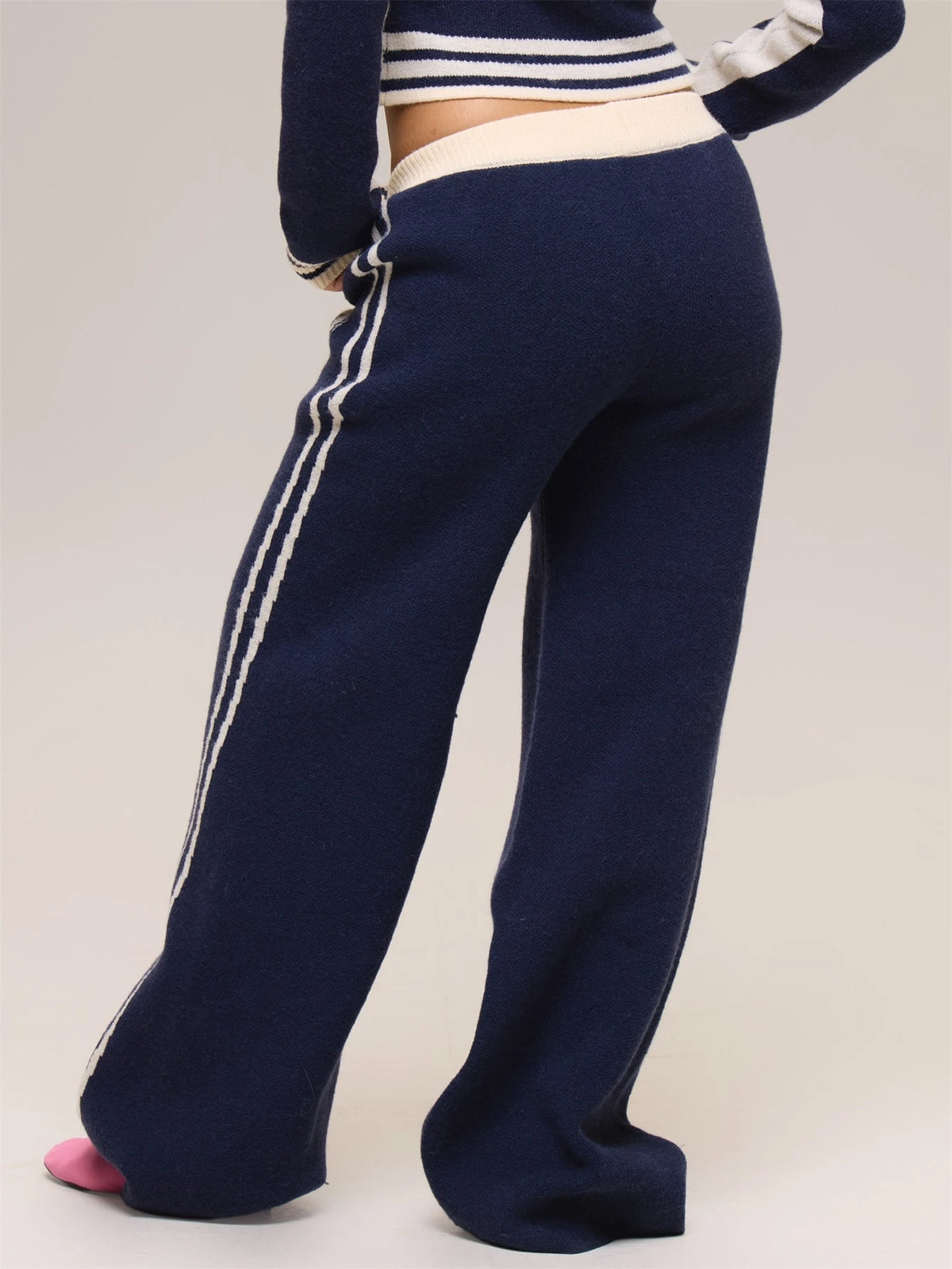 Navy Knit Side Stripe Trousers