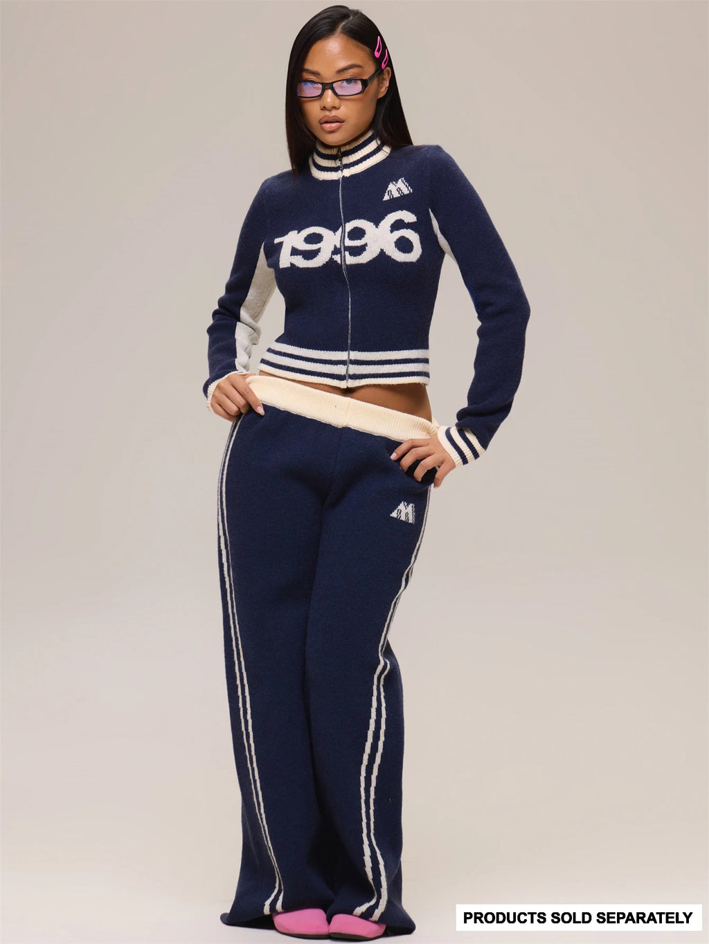 Navy Knit Side Stripe Trousers