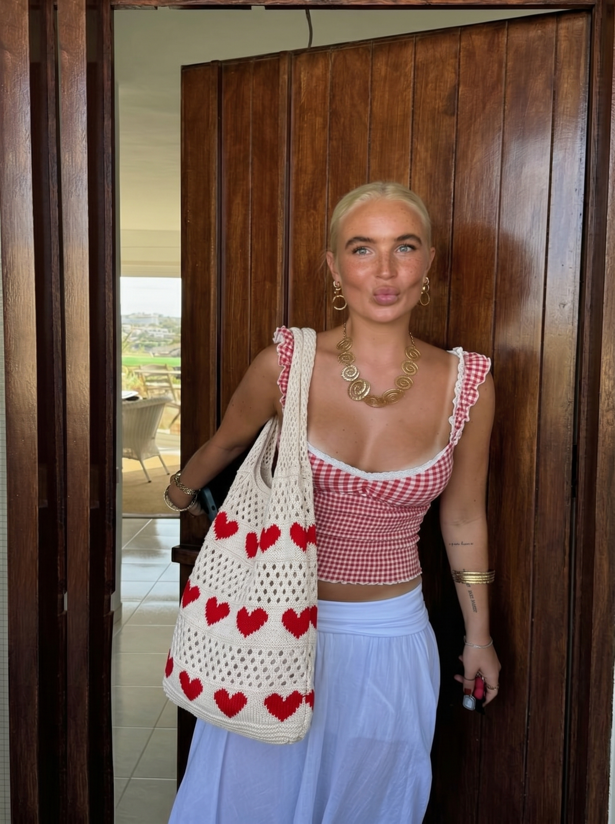 RED HEART CROCHET SHOULDER BAG