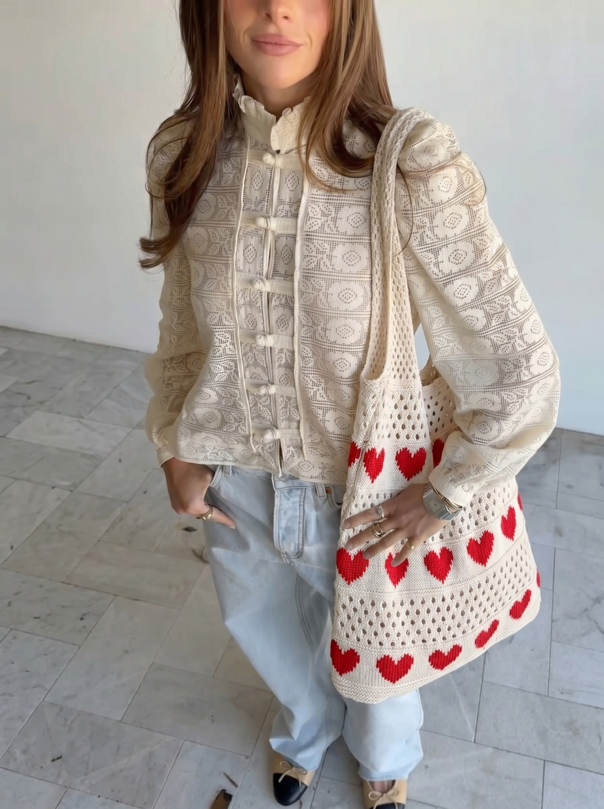 RED HEART CROCHET SHOULDER BAG